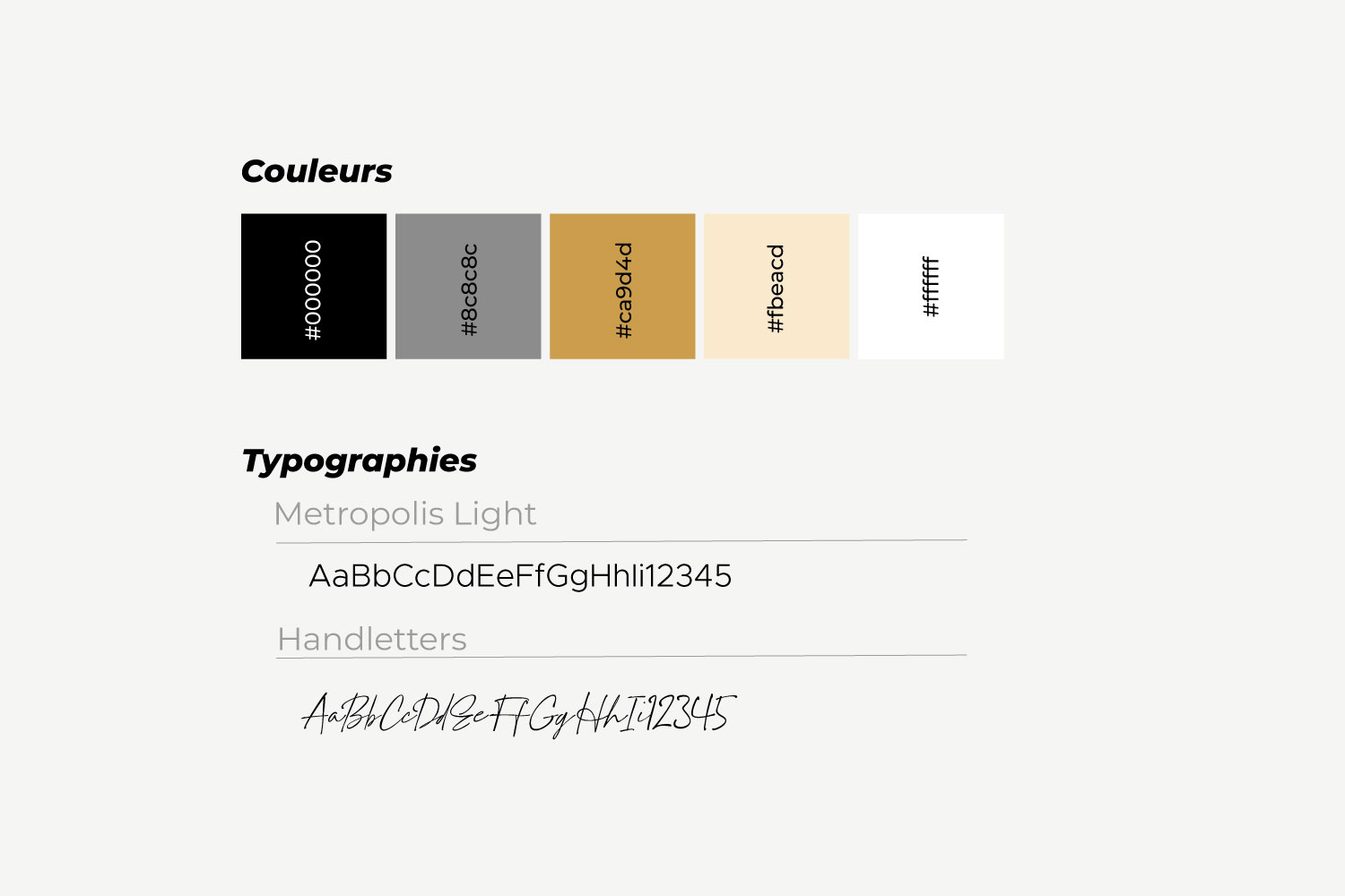 Palette de couleurs et typographies pour le développement du site eCommerce Mon Petit Bougeoir