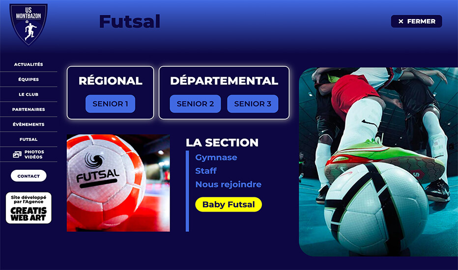 Section futsal du site web de l'US Montbazon réalisé par l'agence digitale Creatis Web Art à Reims